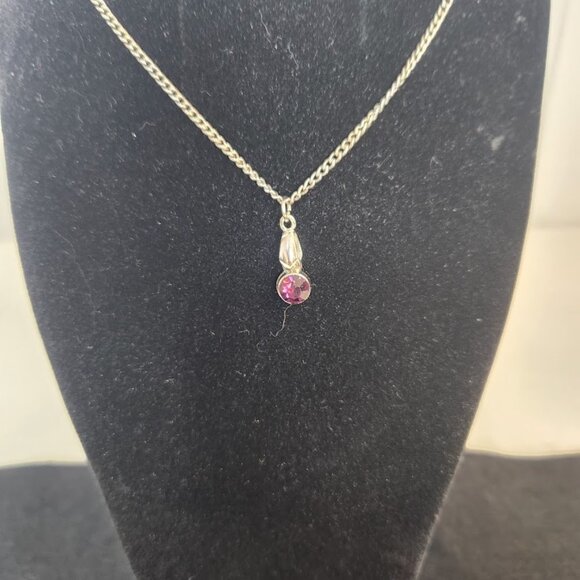 Handmade Silver Tone Necklace with Purple Crystal with 18" chain - Picture 3 of 3